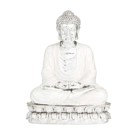 Litton Lane Silver Polystone Meditating Buddha Sculpture With Engraved