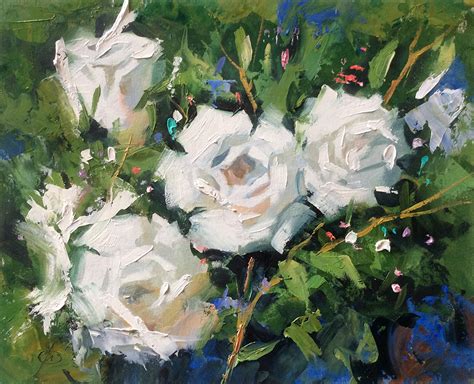 Tom Brown Fine Art White Roses By Tom Brown