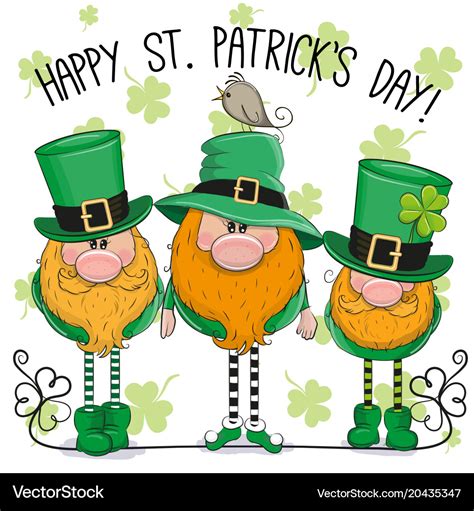 St Patricks Greeting Card With Three Leprechauns Vector Image