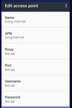 Zong APN Settings For Android