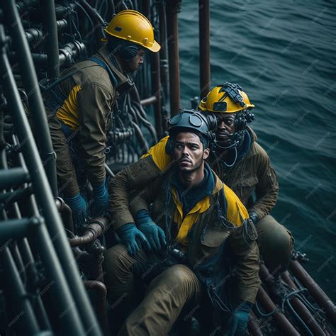 Premium AI Image | Oil and gas workers on a rig in the middle of the