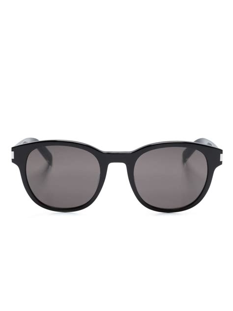 Saint Laurent Eyewear Logo Engraved Square Frame Sunglasses Black