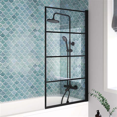 Oakham Shower Bath Mm Matt Black Screen Right Handed