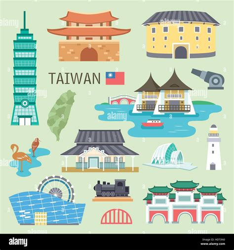 lovely Taiwan attractions collection in flat design Stock Vector Image ...