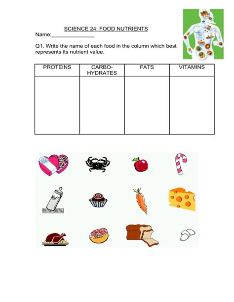 Food Nutrients Review Worksheet