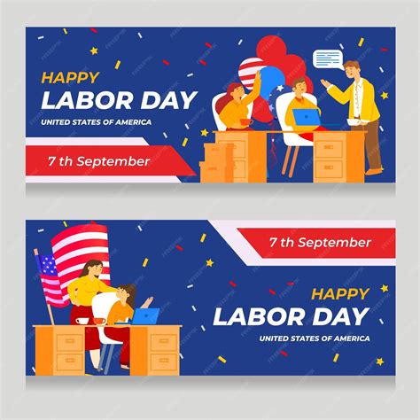 Free Vector | Flat labor day horizontal banners set