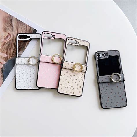 Korean Simple Kawaii Full Screen Heart Bow Ring Case For Samsung Galaxy Case For Galaxy Z Flip 5