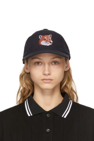 Maison Kitsun Navy Large Fox Head Embroidery Cap Ssense