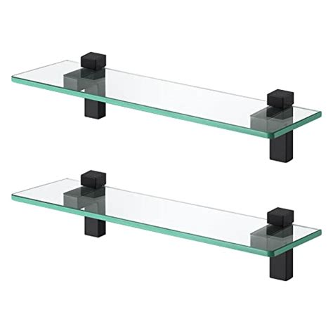 KES Glass Shelves for Bathroom 2 Pack, 15.8 Inch Tempered Glass Floating Shelves Wall Mount ...