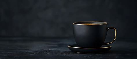Sophisticated Black and Gold Coffee Cup on Dark Matte Background with
