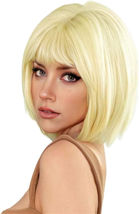 EUPSIIU Platinum Blonde Bob Wig With Bangs Short Bob Wig With Bangs