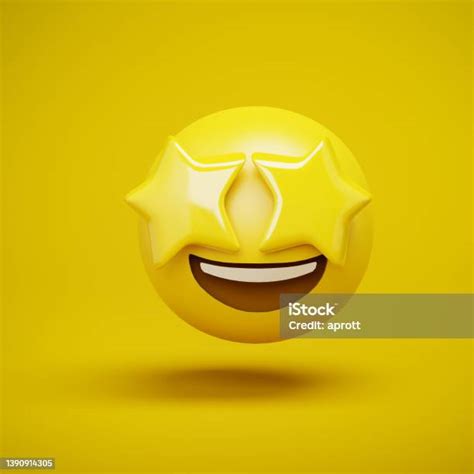 3d Render Of An Emoji Smiley With Stars As Eyes Starstruck Love Concept