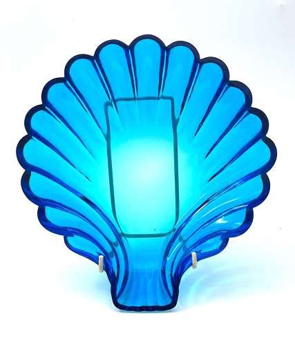 Stunning Large Antique Clear Blue Glass Scallop Shell Dish