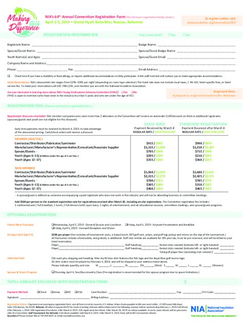 Fillable Online NIAs 64th Annual Convention Registration Form One Form