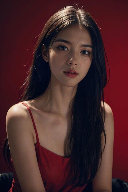 Premium Photo A Woman With Long Hair And A Red Dress Is Sitting In