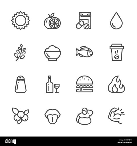 Healthy Food And Nutrition Icons Set Vector Line Icons Stock Vector