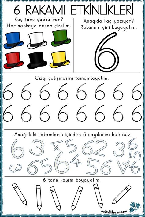 6 Rakamı Okul Öncesi Matematik Sanat Etkinliği Boyama Sayfası