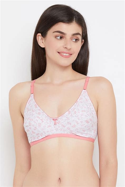 Buy Non Padded Non Wired Printed Full Figure Bra In Grey Cotton Rich