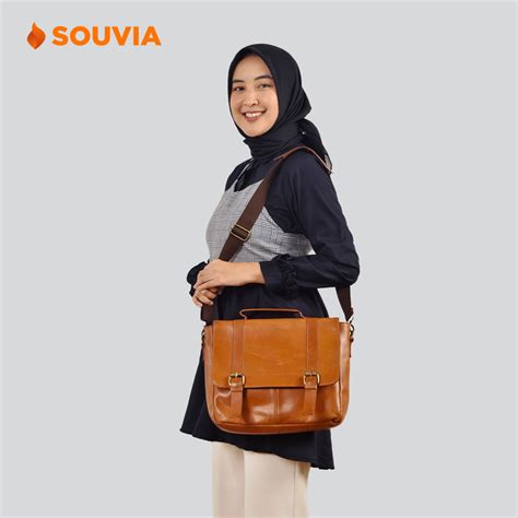 Tas Selempang Kulit Asli Souvenir Kantor Premium Souvia