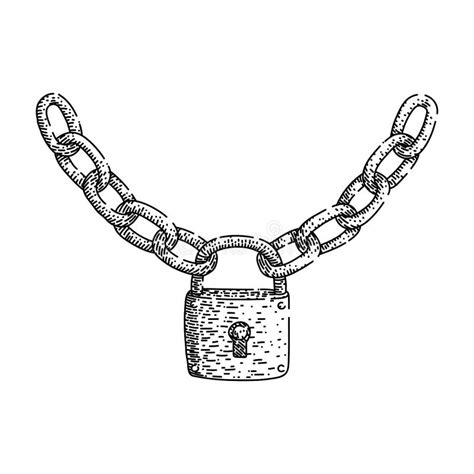 Chain Padlock Sketch Hand Drawn Vector Stock Illustration