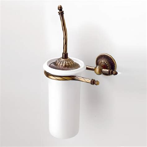 Porta Scopino Wc Classico Ottone Intrecciato Bronzato Ceramica Epoca