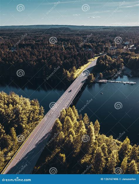 Bridge Over Water at Hyrynsalmi Finland with Sunshine and Some ...