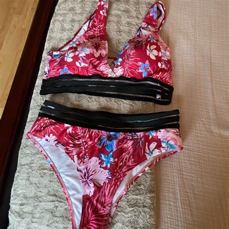 Kamoni Swim Kamoni Xl Floral Bikini Set With Black Stripes Poshmark