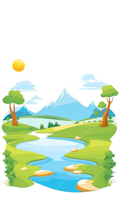 Premium Vector | Landscape drawing cartoon artwork vector