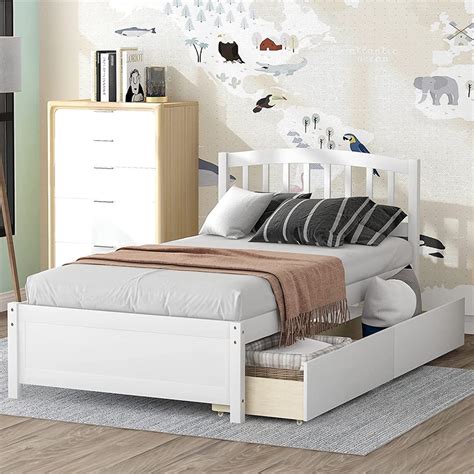 Clearance White Twin Bed Frame With Storage Drawers Wood Twin