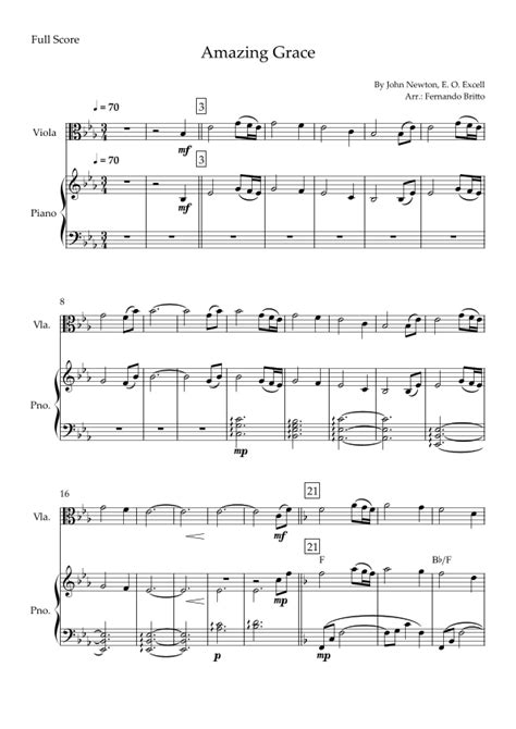 Amazing Grace For Viola Solo And Piano Accompaniment With Chords Arr