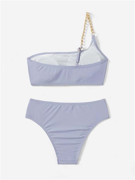 Tween Girl Chain Linked One Shoulder Bikini Swimsuit Shein Uk