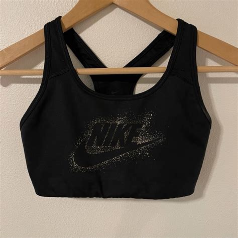 Nike Intimates And Sleepwear Nike Drifit Black Racerback Sports Bra Gold Swoosh Unpadded