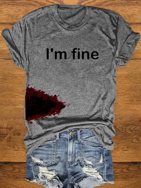 Us 1899 Womens Halloween Funny Im Fine Bloodstained Short Sleeve