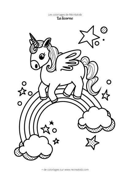 Coloriage Licorne Arc En Ciel Avec Motifs Dessin Colorier