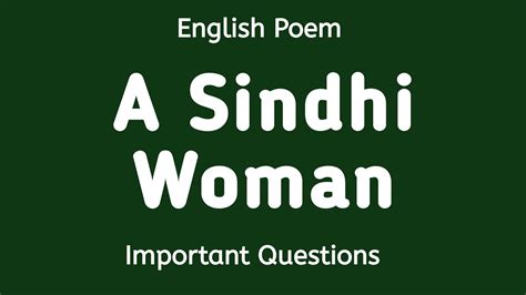 English Poem A Sindhi Woman Questions Answers YouTube