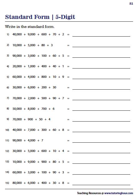 Writing Digit Numbers In Standard Form Worksheets