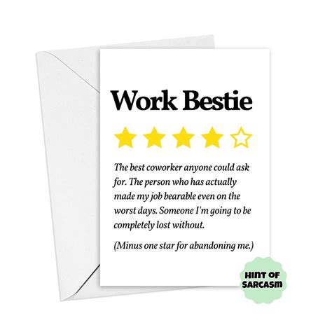 A Work Bestie Star Rating Leaving Card Funny Coworker Card Coworker