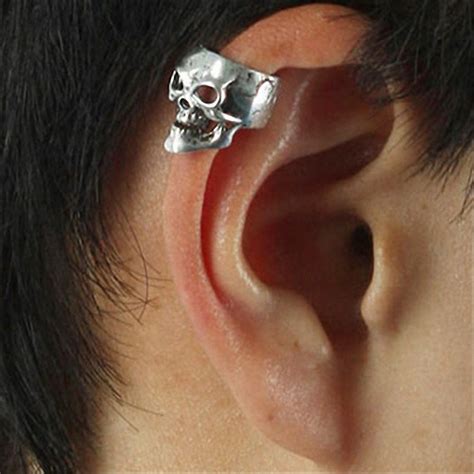 Brand New Silver Plated Skeleton Skull Ear Cuff Men Punk Vintage