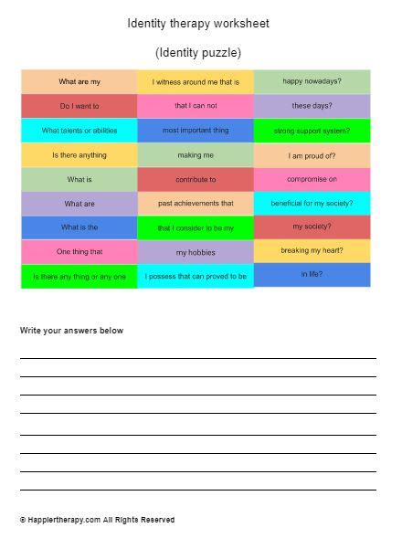 Identity Therapy Worksheet Happiertherapy