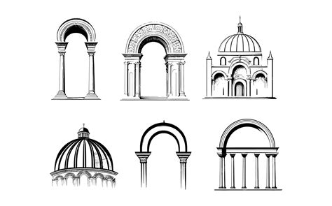 Premium Vector | Columns, arches, and domes of ancient Greek and Roman buildings.