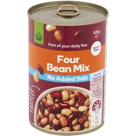 Woolworths Four Bean Mix No Added Salt Can 420g Woolworths