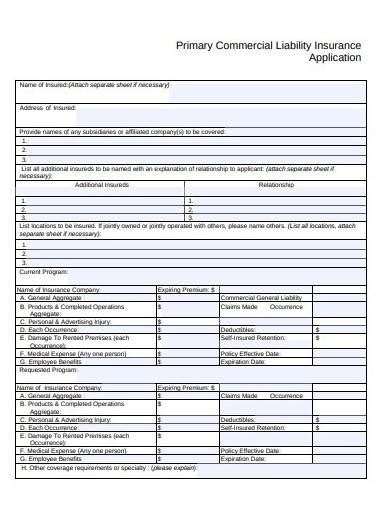 Free Liability Insurance Application Samples And Templates In Ms