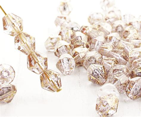 20pcs Gold Rain Spotted Bicone Faceted Fire Polished Czech Glass Beads