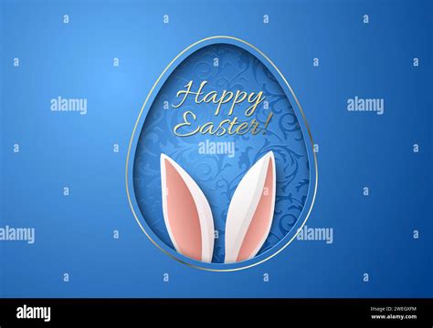 Easter Greeting Card With Paper Cut Egg Shape Frame With Bunny Ears