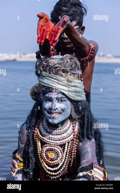 Masan Holi, Portrait of an male artist with painted face act as lord ...