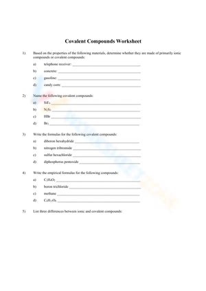 Free Printable Naming Covalent Compounds Worksheets - Worksheets Library