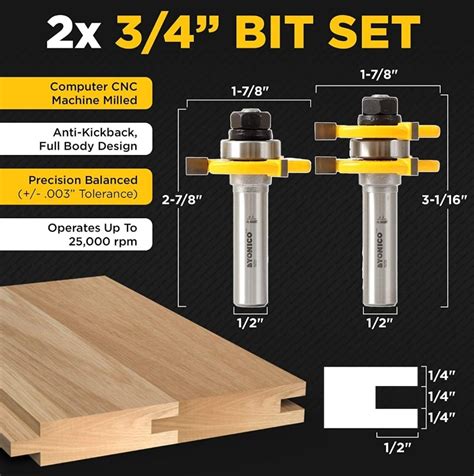 Yonico Tongue And Groove Router Bits Set For Inch Stock Inch