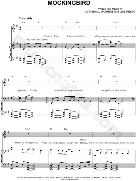 16+ Mockingbird eminem piano sheet music information · Music Note Download