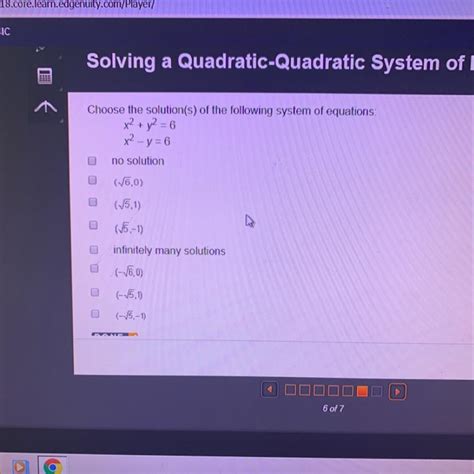 Choose The Solutions Of The Following Systems Of Equations X 2 Y 2 6