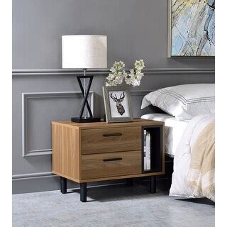 Industrial Style 2-drawers Accent Table, 1 Open Compartment, Metal Leg ...